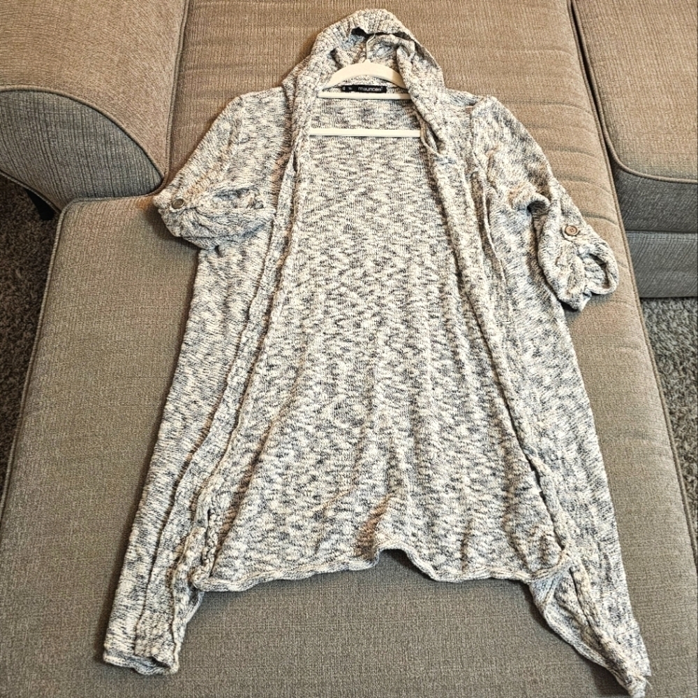 Maurices Knit Boho Gray White Metallic Cozy Casual Hooded Cardigan Size 0X